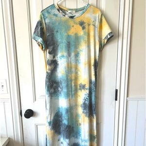 Cherish Tie-Dye Maxi Dress - Blue, Yellow, Gray